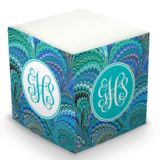 Peacock Italian Marble Sticky Memo Cube